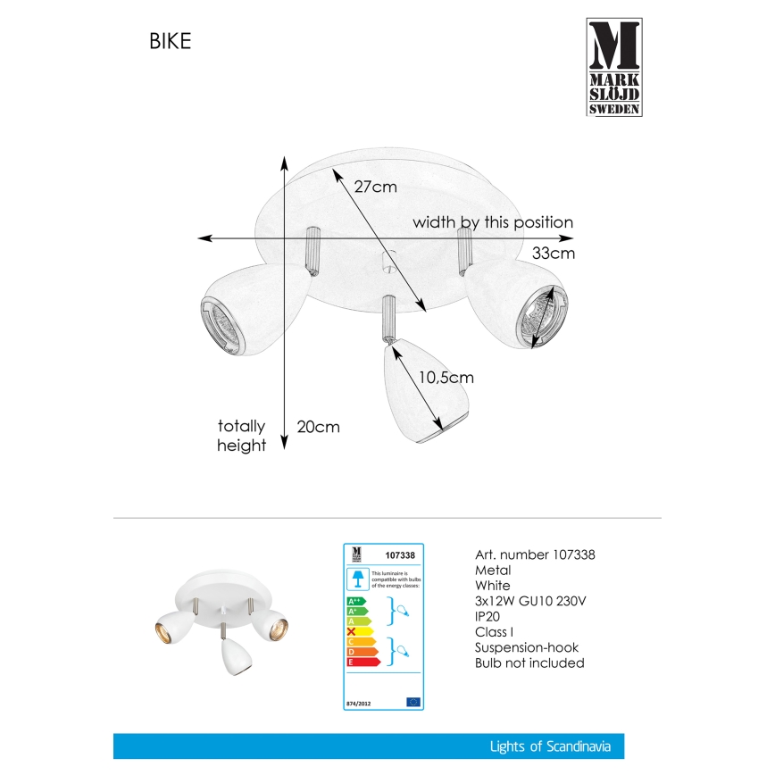 Markslöjd 107338 - Lampă spot BIKE 3xGU10/12W/230V