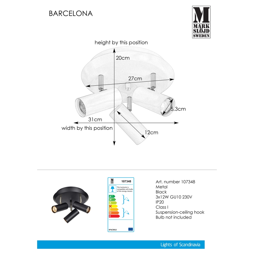 Markslöjd 107348 - Lampă spot BARCELONA 3xGU10/12W/230V