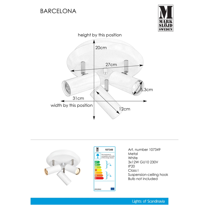 Markslöjd 107349 - Lampă spot BARCELONA 3xGU10/12W/230V