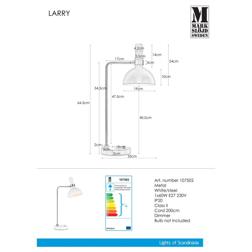Markslöjd 107502 - Lampă de masă dimmabilă LARRY 1xE27/60W/230V