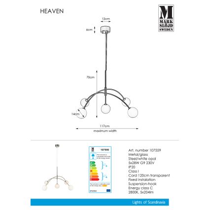 Markslöjd 107559 - Lustră pe cablu HEAVEN 5xG9/28W/230V