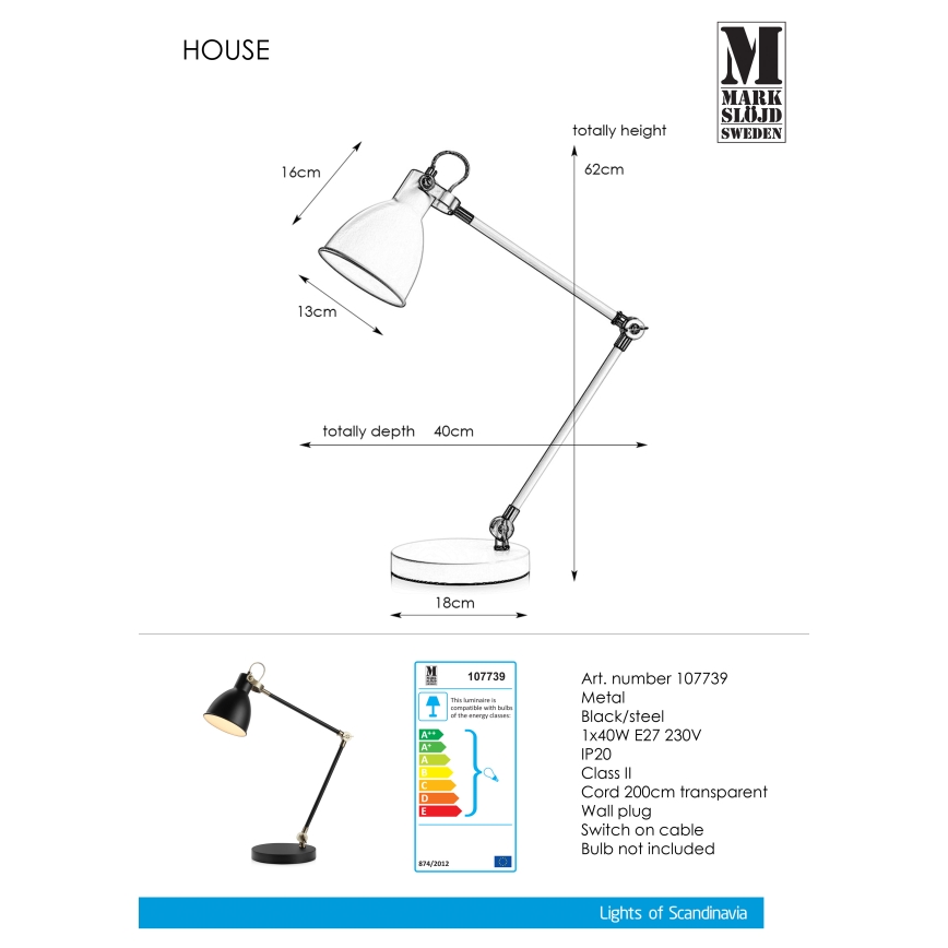 Markslöjd 107739 - Lampă de masă HOUSE 1xE27/40W/230V