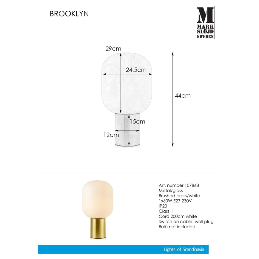 Markslöjd 107868 - Lampă de masă BROOKLYN 1xE27/60W/230V