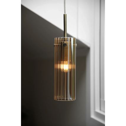 Markslöjd 109015 - Lustră pe cablu TIBIA 1xE14/40W/230V bej fumuriu/alamă