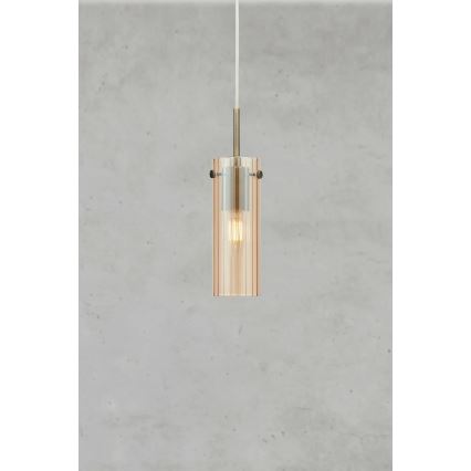 Markslöjd 109015 - Lustră pe cablu TIBIA 1xE14/40W/230V bej fumuriu/alamă
