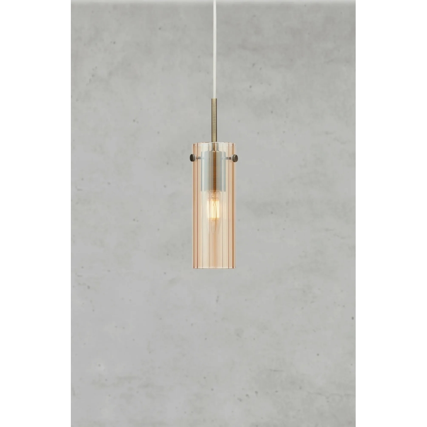 Markslöjd 109015 - Lustră pe cablu TIBIA 1xE14/40W/230V bej fumuriu/alamă