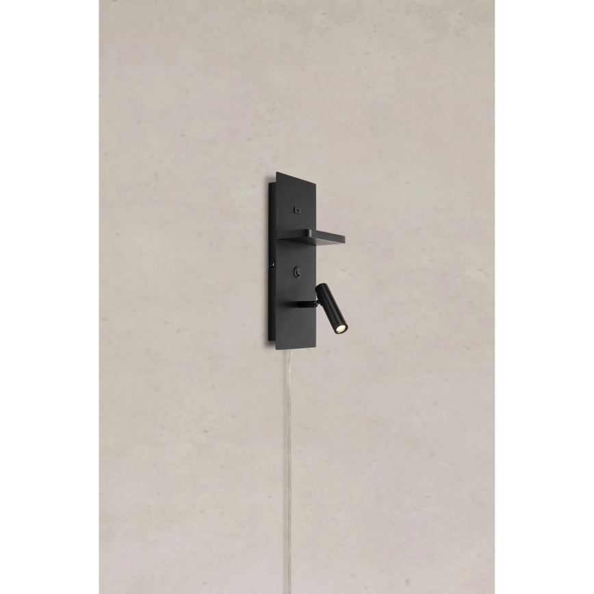 Markslöjd 109018 - Aplică spot de perete CARICA LED/4W/230V, cu poliță și port USB, neagră