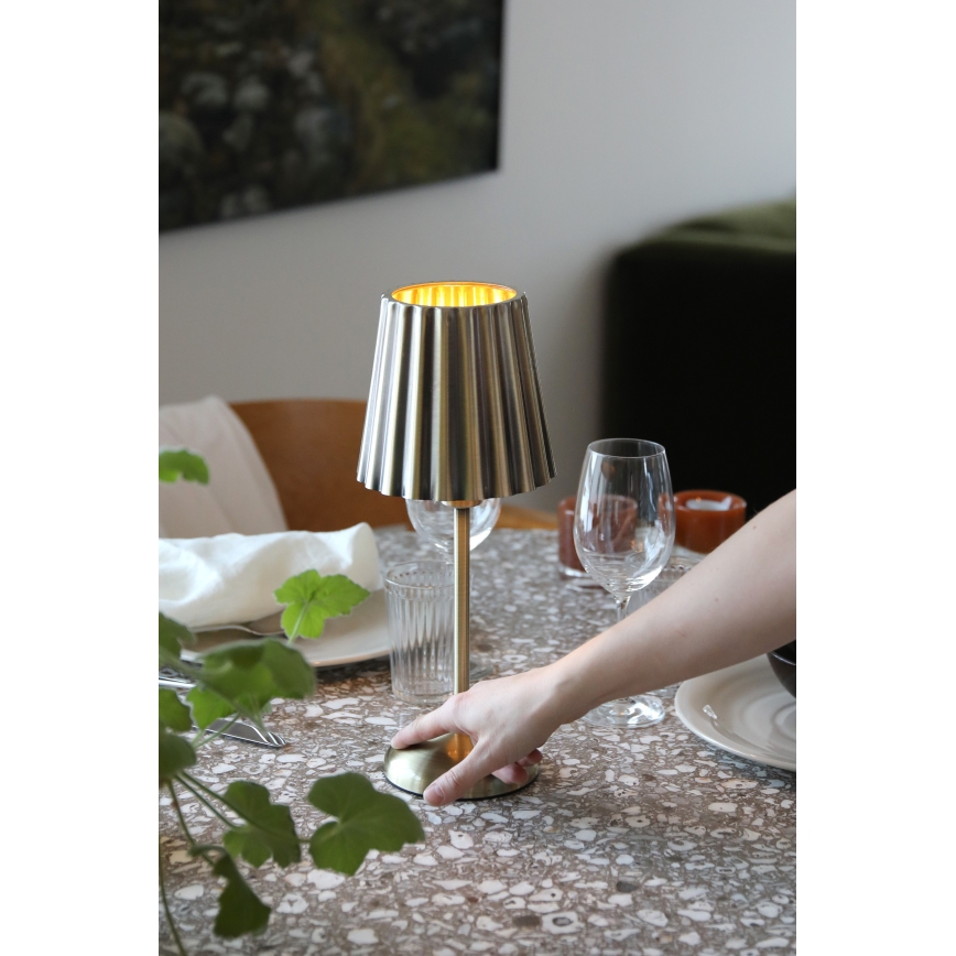 Markslöjd 109127 - Lampă de masă LED tactilă, reglabilă și reîncărcabilă CELIA 1xE14/2W/2000 mAh, finisaj din alamă