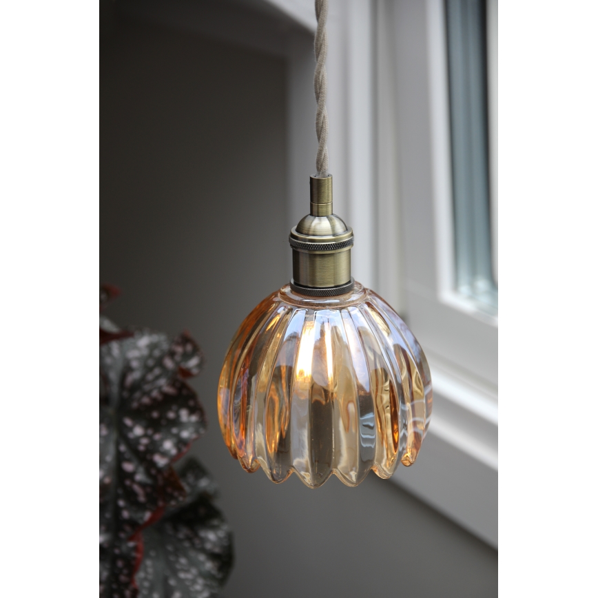 Markslöjd 109137 - Pendul pe cablu GOTA 1xE14/40W/230V Ø 13 cm bej fumuriu/alamă