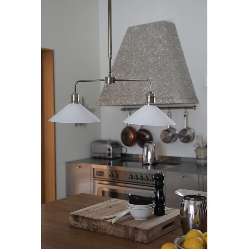 Markslöjd 109160 - Lustră VELA pe tijă, 2xE27/60W/230V, alb/alamă