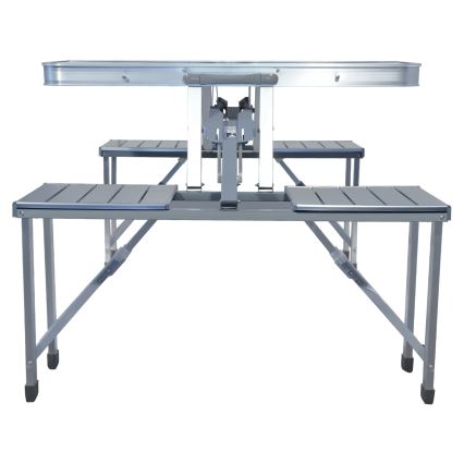 Masă pliabilă de camping cu scaune, alb/mat cromat