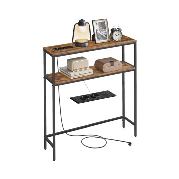 Masă consolă LUVOR cu sertare încorporate și porturi USB, 80x20 cm, maro/negru