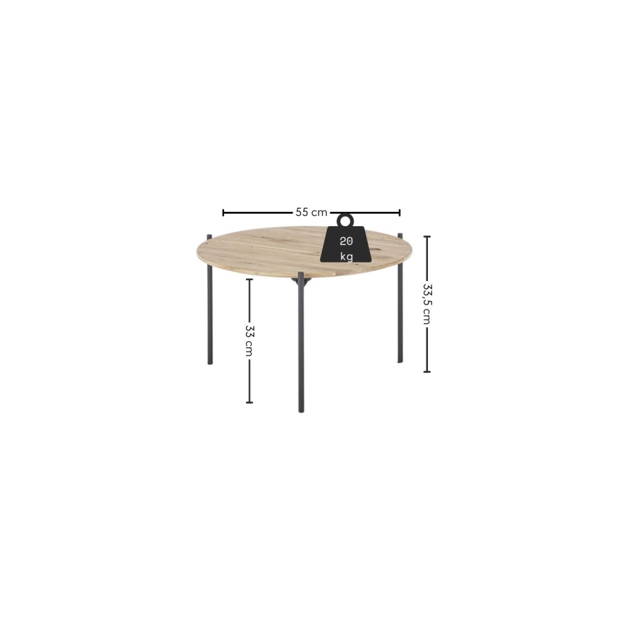Masă de cafea AURA, diametru 55 cm, stejar/antracit