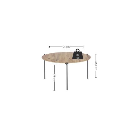 Masă de cafea AURA, diametru 74 cm, stejar/antracit