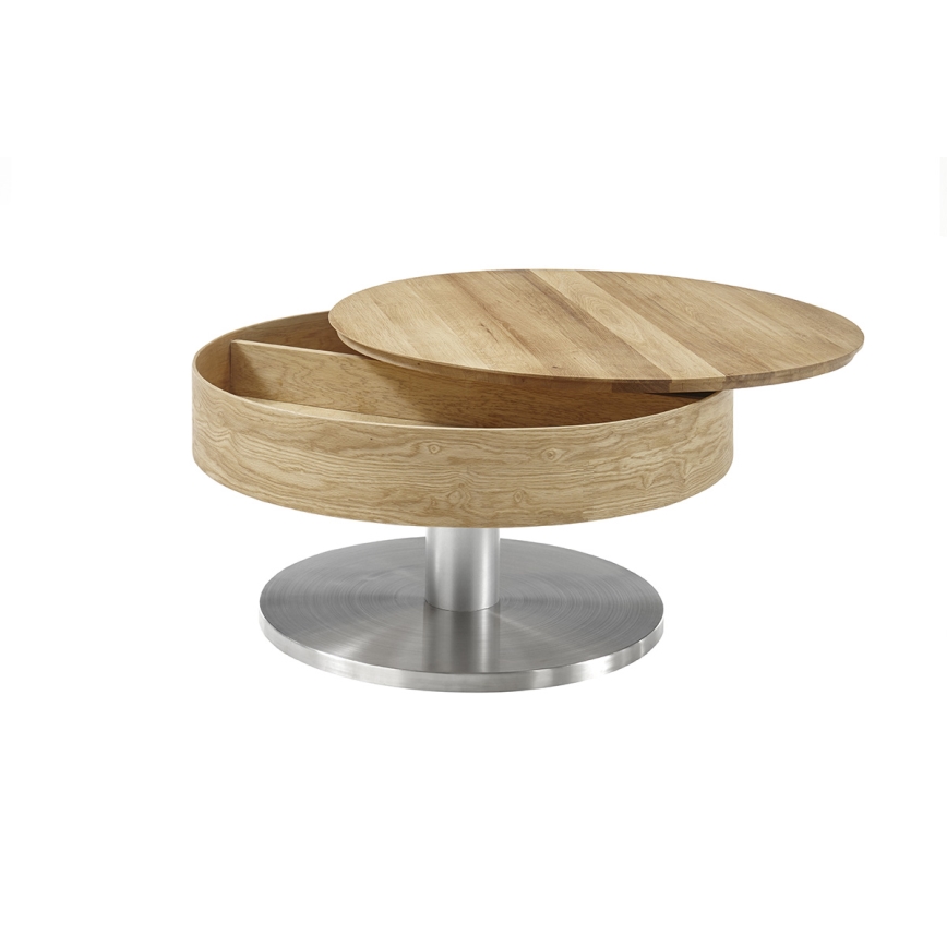 Masă de cafea BLOCK, diametru 79 cm, finisaj stejar/argintiu
