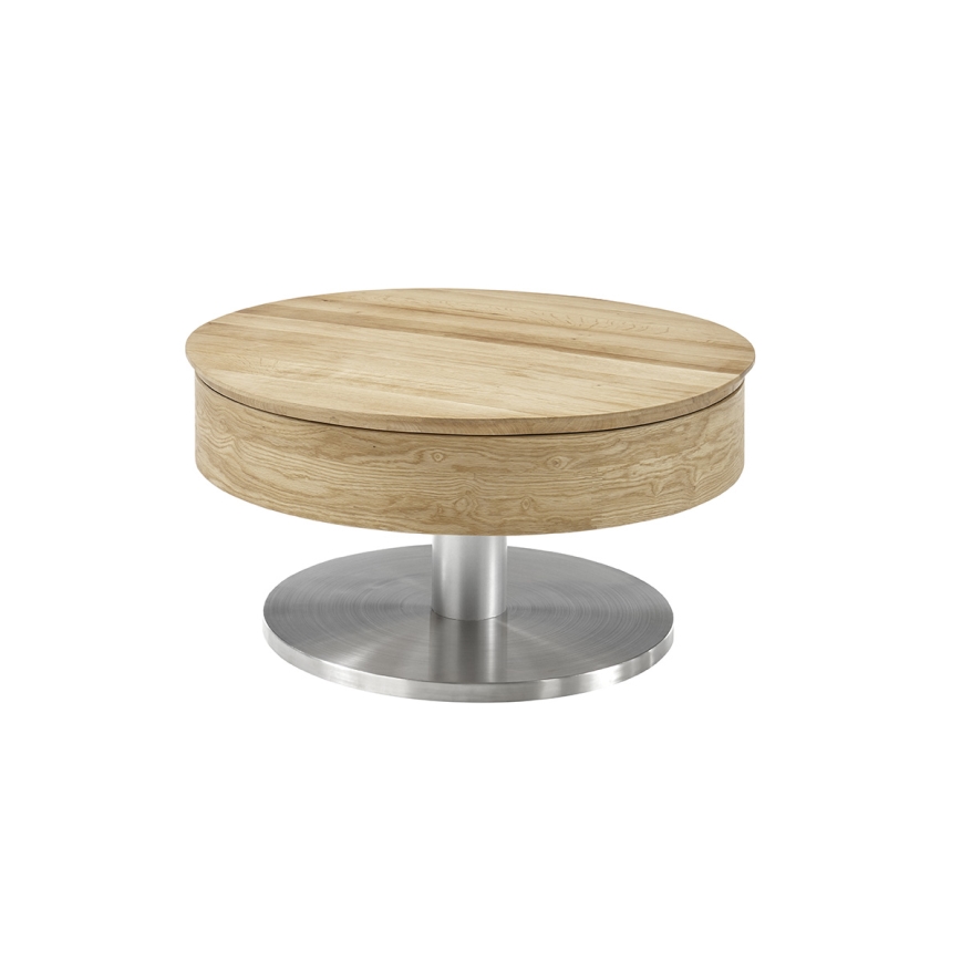 Masă de cafea BLOCK, diametru 79 cm, finisaj stejar/argintiu