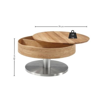 Masă de cafea BLOCK, diametru 79 cm, finisaj stejar/argintiu