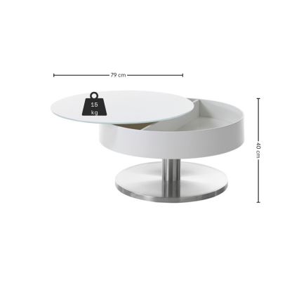 Masă de cafea BLOCK, Ø 79 cm, alb/argintiu