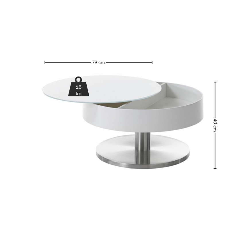 Masă de cafea BLOCK, Ø 79 cm, alb/argintiu