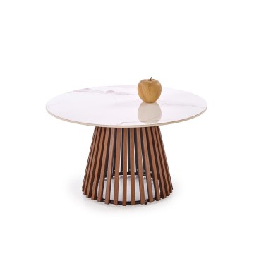 Masă de cafea CARINA Ø 80 cm maro/alb/decor de marmură