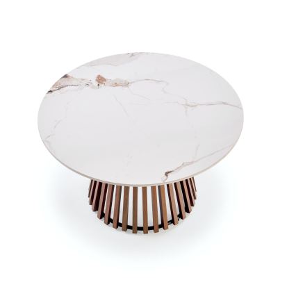 Masă de cafea CARINA Ø 80 cm maro/alb/decor de marmură