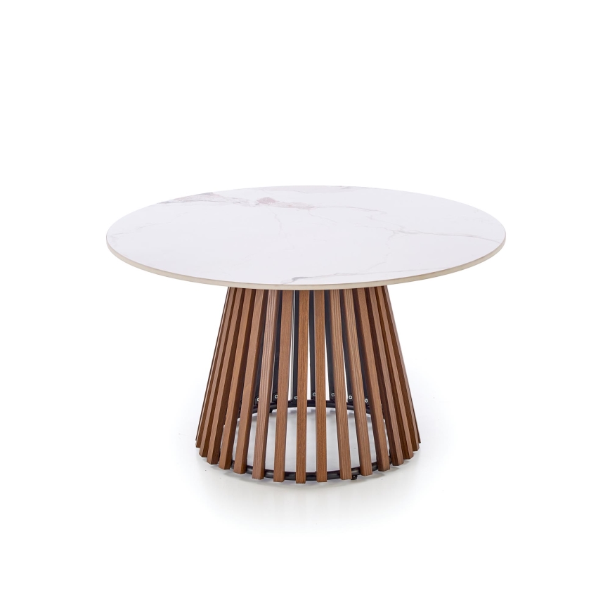 Masă de cafea CARINA Ø 80 cm maro/alb/decor de marmură