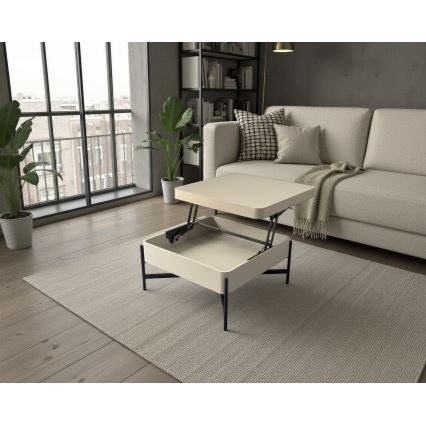 Masă de cafea cu blat cu mecanism de ridicare și poliță OASIS 75x75 cm crem/negru