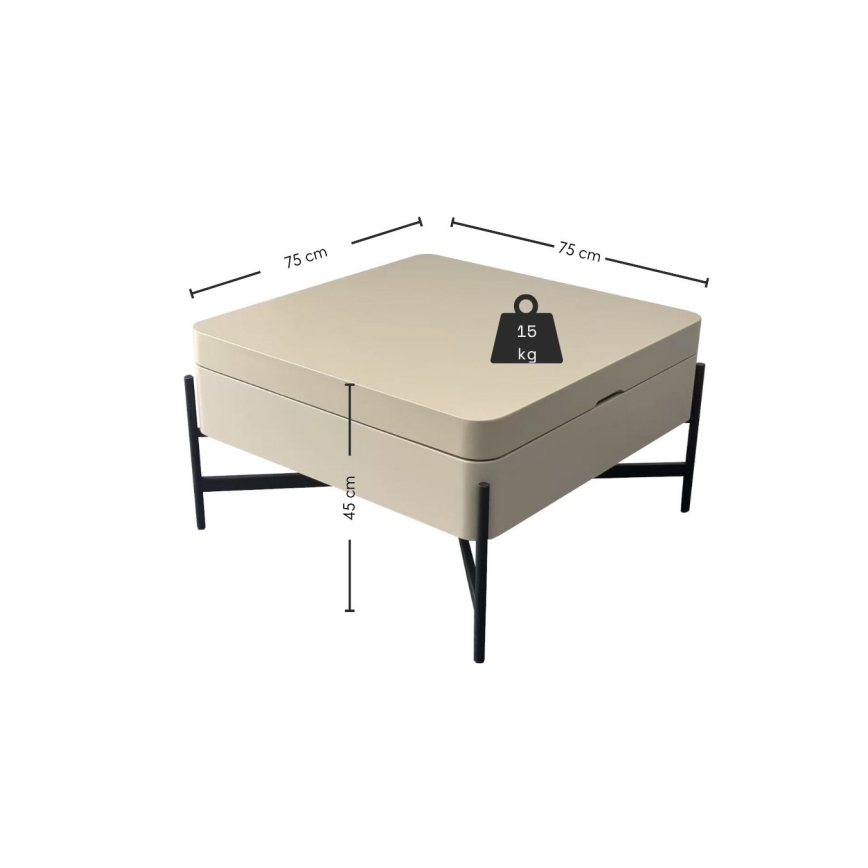 Masă de cafea cu blat cu mecanism de ridicare și poliță OASIS 75x75 cm crem/negru