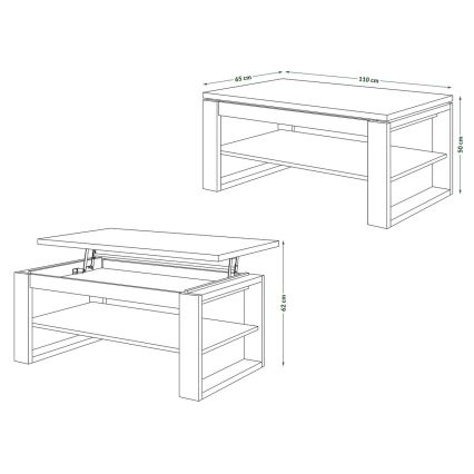 Masă de cafea cu blat rabatabil și poliță NEA, stejar craft/negru