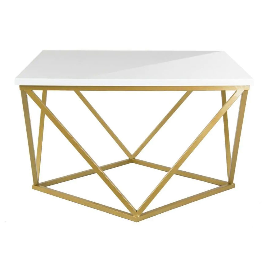 Măsuță de cafea CURVED 62x62 cm alama/ alb