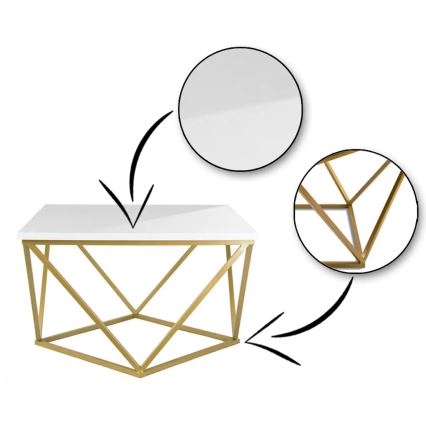 Măsuță de cafea CURVED 62x62 cm alama/ alb