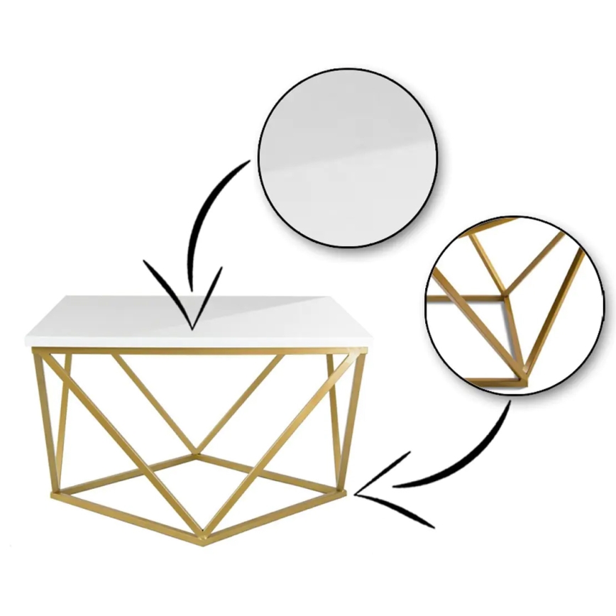 Măsuță de cafea CURVED 62x62 cm alama/ alb