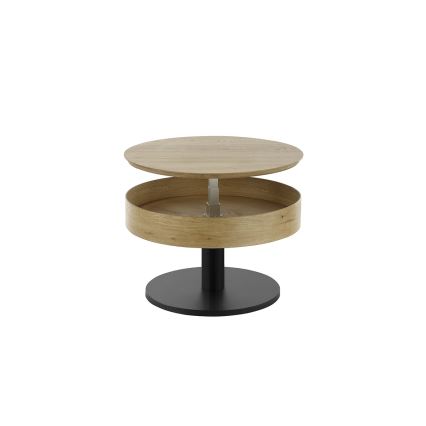 Masă de cafea ELEMENT cu blat rabatabil, diametru 75 cm, finisaj stejar/negru