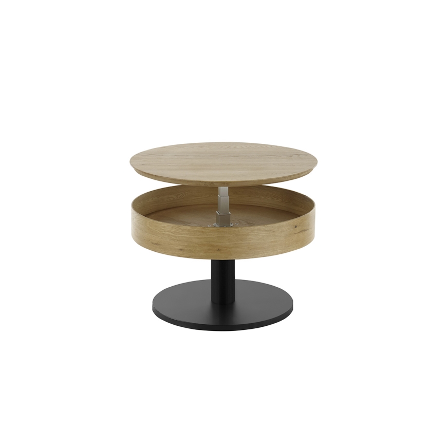 Masă de cafea ELEMENT cu blat rabatabil, diametru 75 cm, finisaj stejar/negru