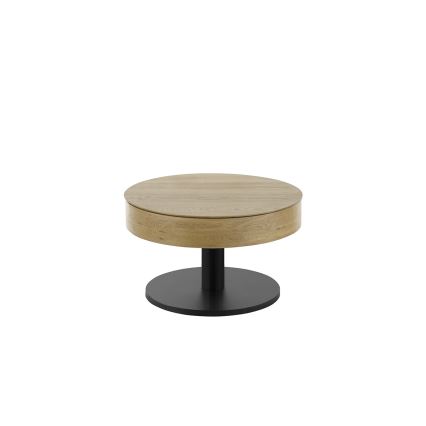 Masă de cafea ELEMENT cu blat rabatabil, diametru 75 cm, finisaj stejar/negru
