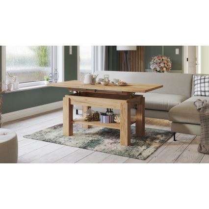 Masă de cafea extensibilă ADONIS cu poliță, 110/150x68 cm, stejar craft
