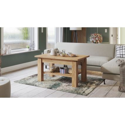 Masă de cafea extensibilă ADONIS cu poliță, 110/150x68 cm, stejar craft