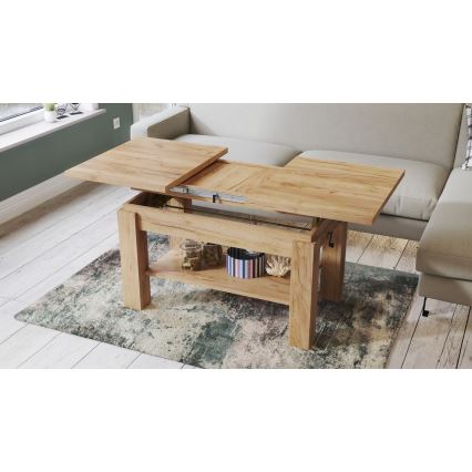 Masă de cafea extensibilă ADONIS cu poliță, 110/150x68 cm, stejar craft