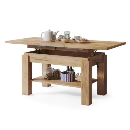 Masă de cafea extensibilă ADONIS cu poliță, 110/150x68 cm, stejar craft