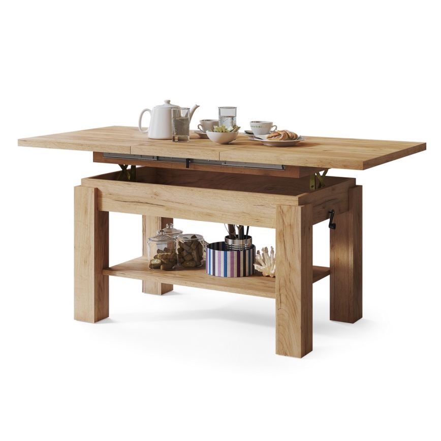 Masă de cafea extensibilă ADONIS cu poliță, 110/150x68 cm, stejar craft