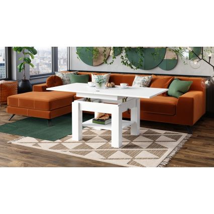 Masă de cafea extensibilă CALEB cu blat cu mecanism de ridicare 75/150x75 cm, albă