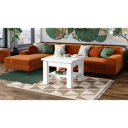 Masă de cafea extensibilă CALEB cu blat cu mecanism de ridicare 75/150x75 cm, albă