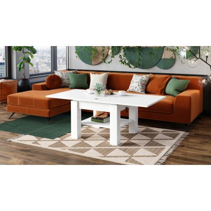 Masă de cafea extensibilă CALEB cu blat cu mecanism de ridicare 75/150x75 cm, albă