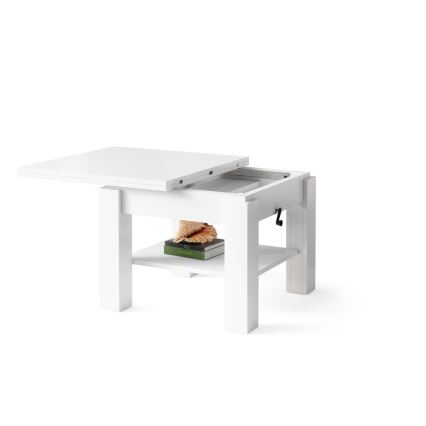 Masă de cafea extensibilă CALEB cu blat cu mecanism de ridicare 75/150x75 cm, albă