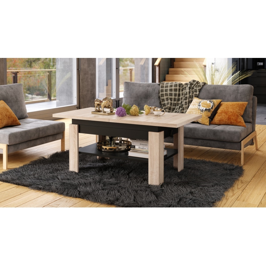 Masă de cafea extensibilă cu blat rabatabil ROY 130/170x65 cm stejar Sonoma/negru