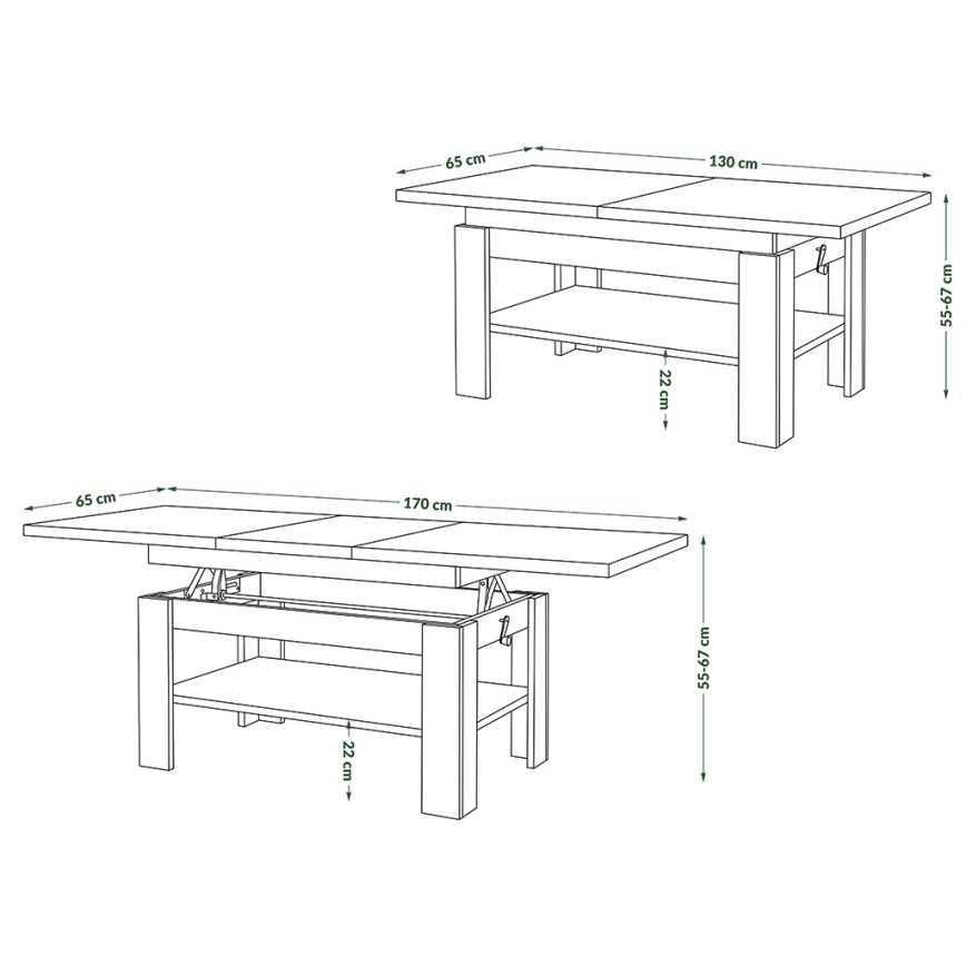 Masă de cafea extensibilă cu blat rabatabil ROY 130/170x65 cm stejar Sonoma/negru