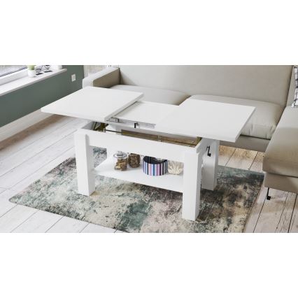 Masă de cafea extensibilă cu poliță ADONIS 110/150 x 68 cm, albă