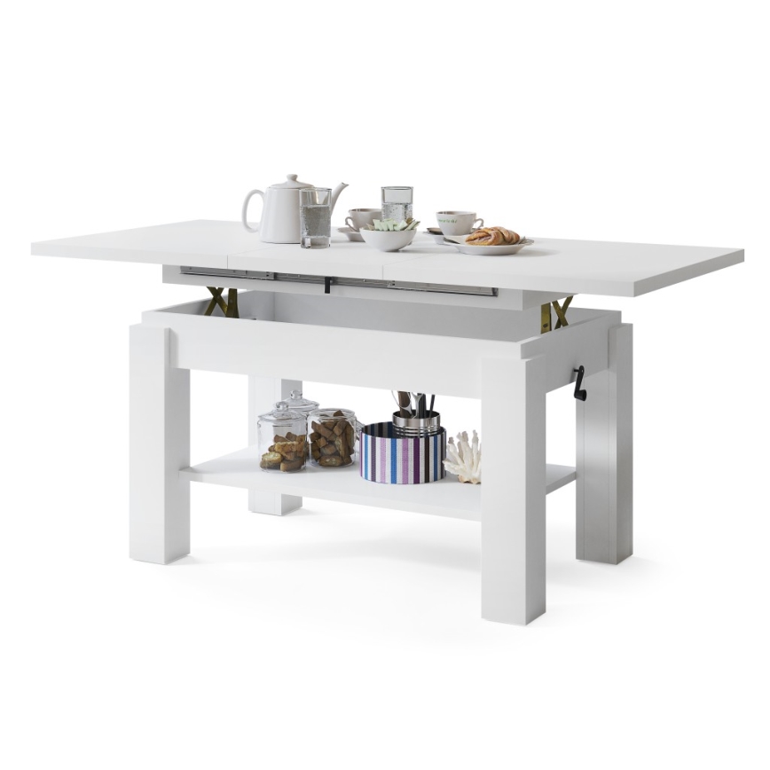 Masă de cafea extensibilă cu poliță ADONIS 110/150 x 68 cm, albă