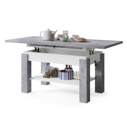 Masă de cafea extensibilă cu poliță ADONIS 110/150x68 cm gri beton/alb