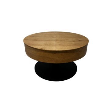 Masă de cafea extensibilă PURE cu blat elevabil, diametru 80 cm, stejar/negru